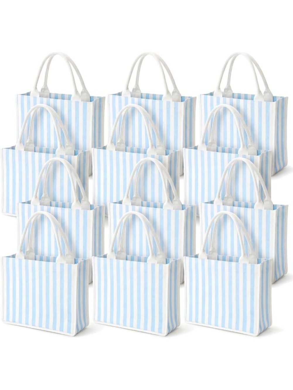 12 Blue & White Striped Canvas Tote Bags - Perfect for Bachelorette Party Favors